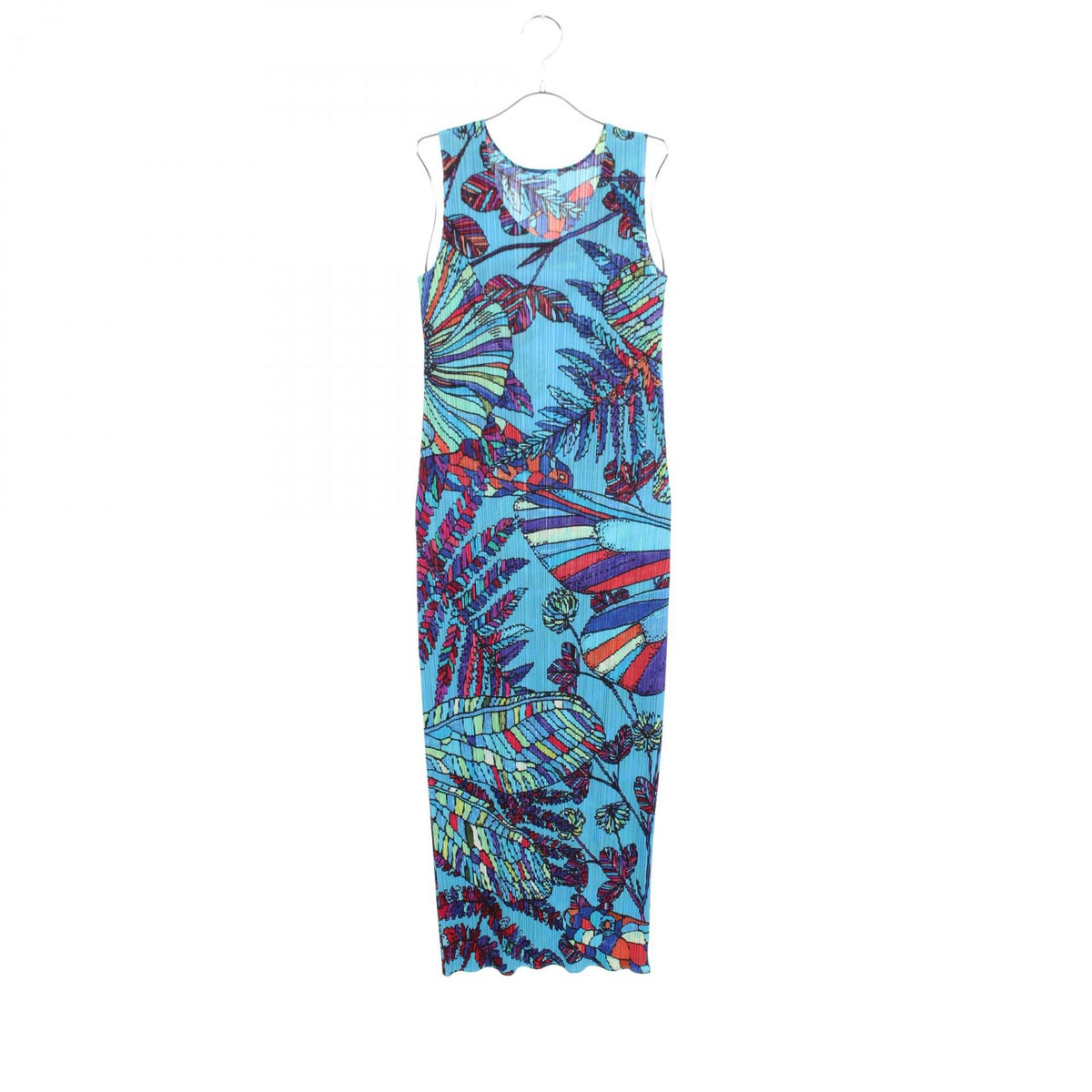 PLEATS PLEASE Blue Patterned Sleeveless Dress Size 4