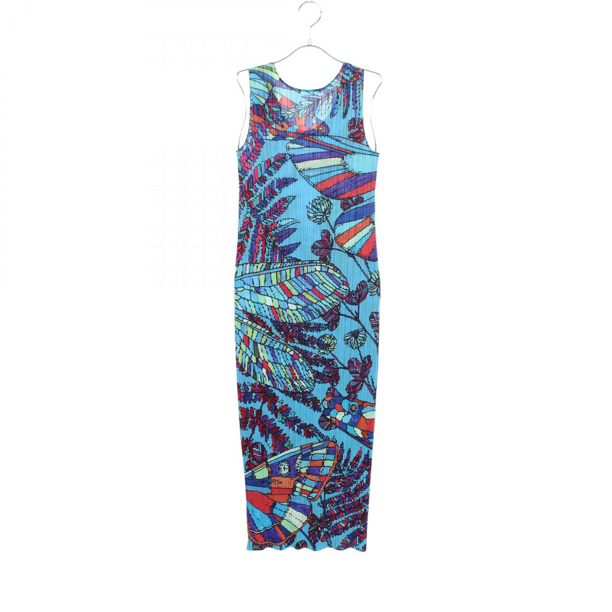 PLEATS PLEASE Blue Patterned Sleeveless Dress Size 4