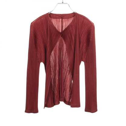 PLEATS PLEASE Pleated Brown Polyester Cardigan Size 3
