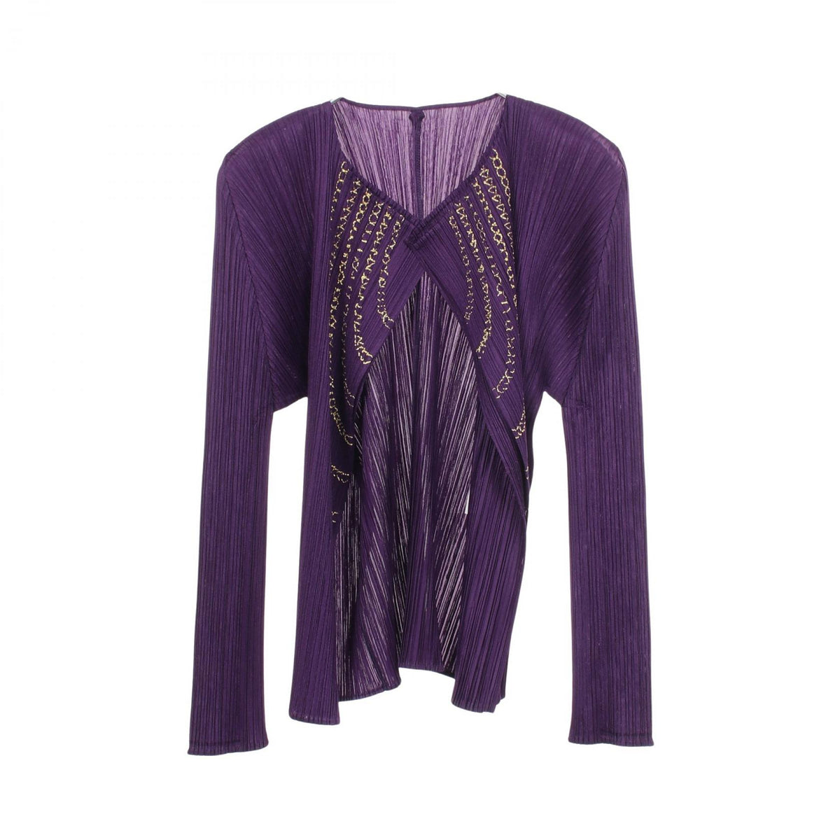 PLEATS PLEASE Pleated Embroidered Cardigan Purple Size 3