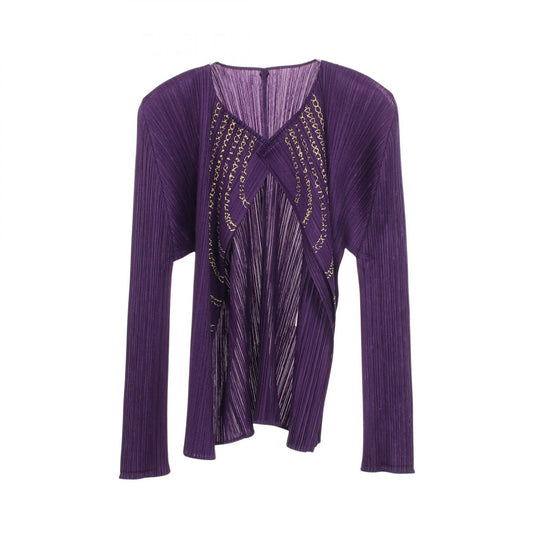 PLEATS PLEASE Pleated Embroidered Cardigan Purple Size 3