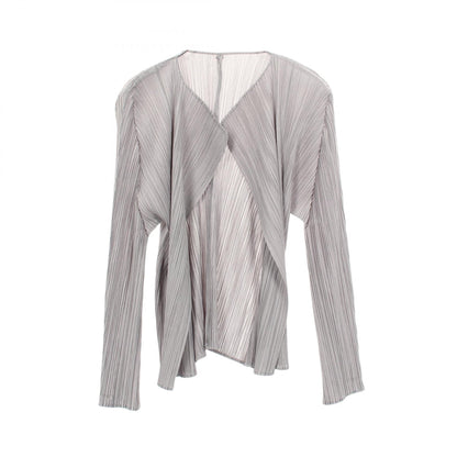 PLEATS PLEASE Pleated Polyester Cardigan Gray Size 3