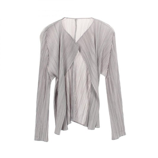 PLEATS PLEASE Pleated Polyester Cardigan Gray Size 3
