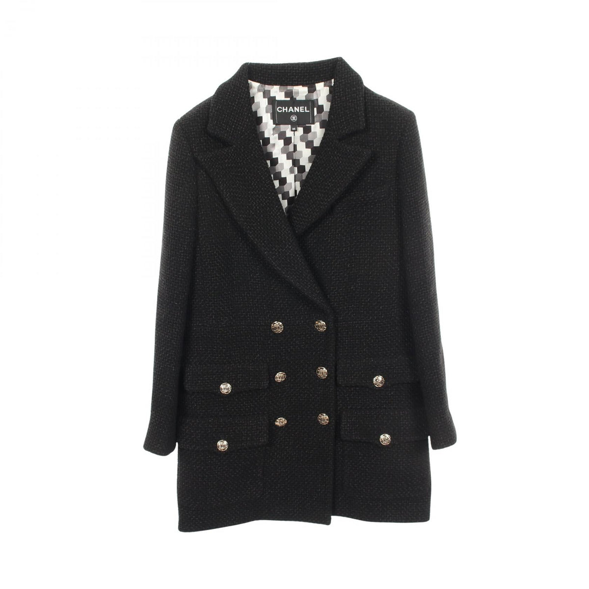 CHANEL Coco Button Double Breasted Blazer Black Size 34