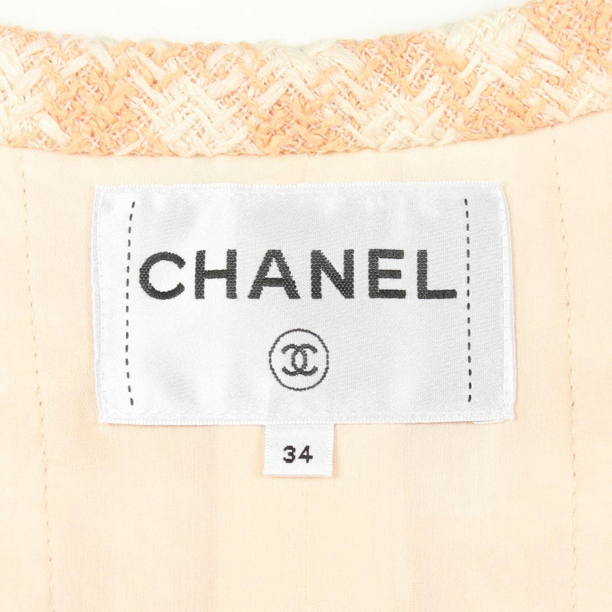 CHANEL Houndstooth Tweed Collarless Jacket Orange Size 34