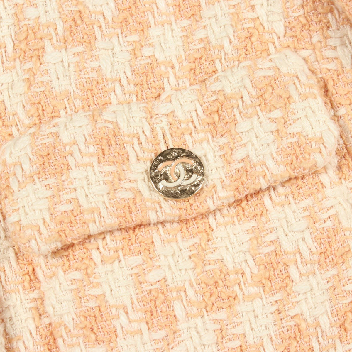 CHANEL Houndstooth Tweed Collarless Jacket Orange Size 34