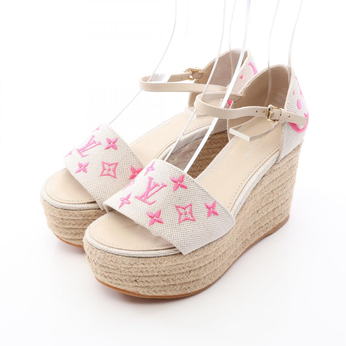 LOUIS VUITTON Monogram Espadrille Wedge Sandals Size 35
