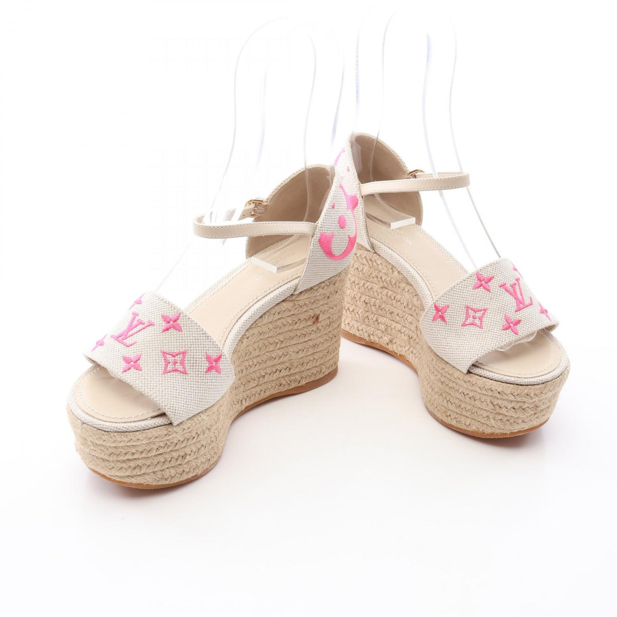 LOUIS VUITTON Monogram Espadrille Wedge Sandals Size 35