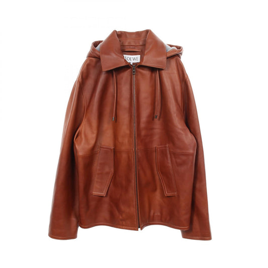 LOEWE Hooded Lamb Leather Jacket Brown Size 46
