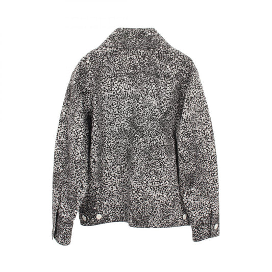 CHANEL Camellia Zip Up Cotton Jacket Black Size 38