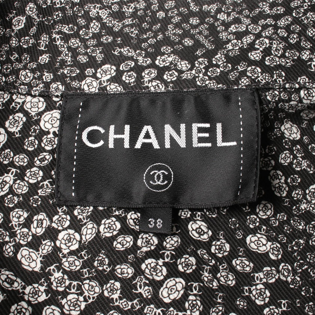 CHANEL Camellia Zip Up Cotton Jacket Black Size 38