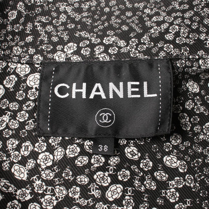 CHANEL Camellia Zip Up Cotton Jacket Black Size 38