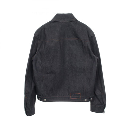 HERMES Sellier Button Lthr Pocket Denim Jacket Navy Size 44