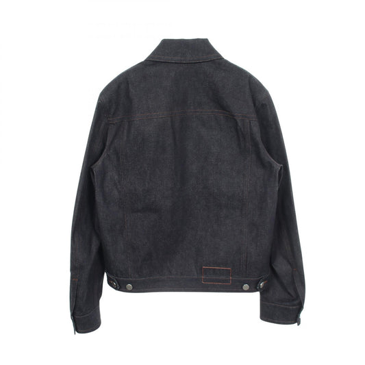 HERMES Sellier Button Lthr Pocket Denim Jacket Navy Size 44