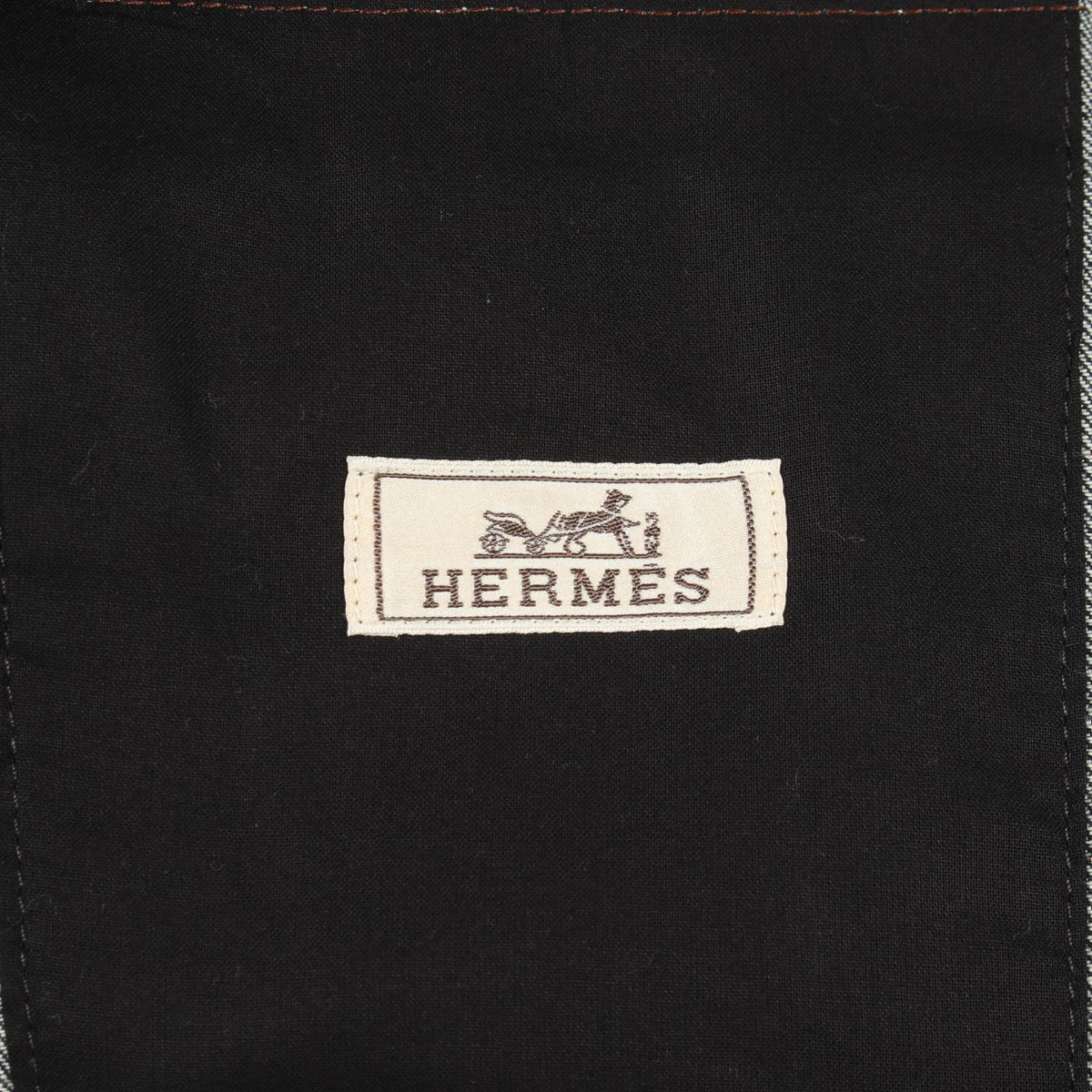 HERMES Sellier Button Lthr Pocket Denim Jacket Navy Size 44