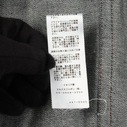 HERMES Sellier Button Lthr Pocket Denim Jacket Navy Size 44