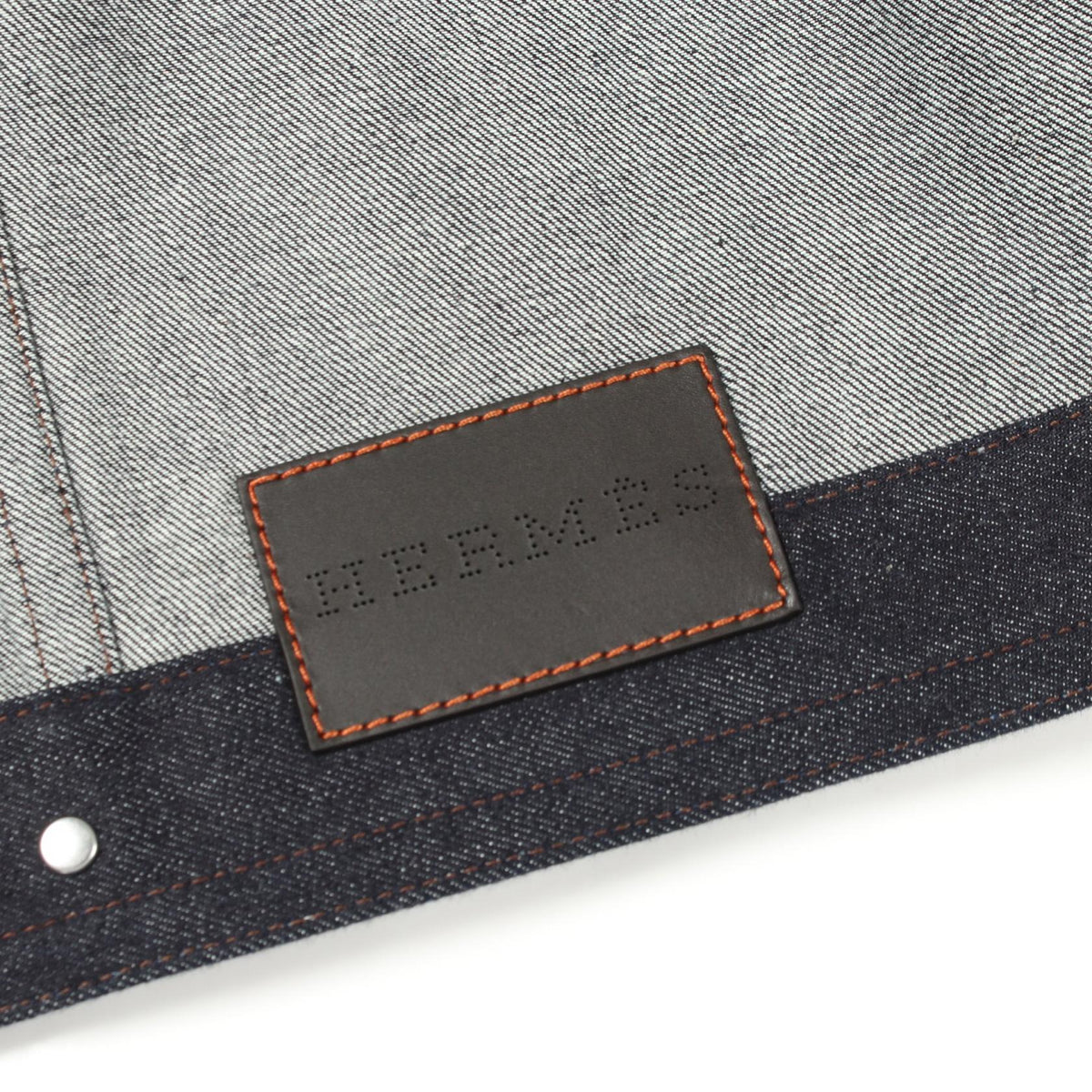 HERMES Sellier Button Lthr Pocket Denim Jacket Navy Size 44
