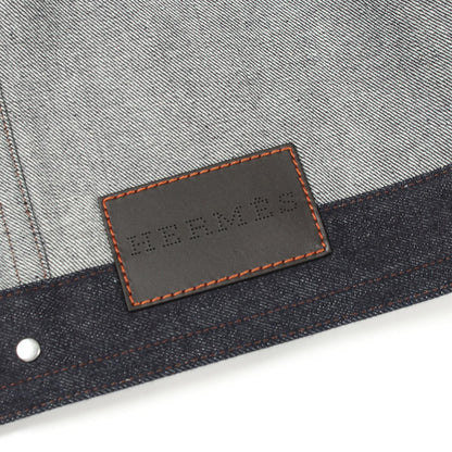 HERMES Sellier Button Lthr Pocket Denim Jacket Navy Size 44