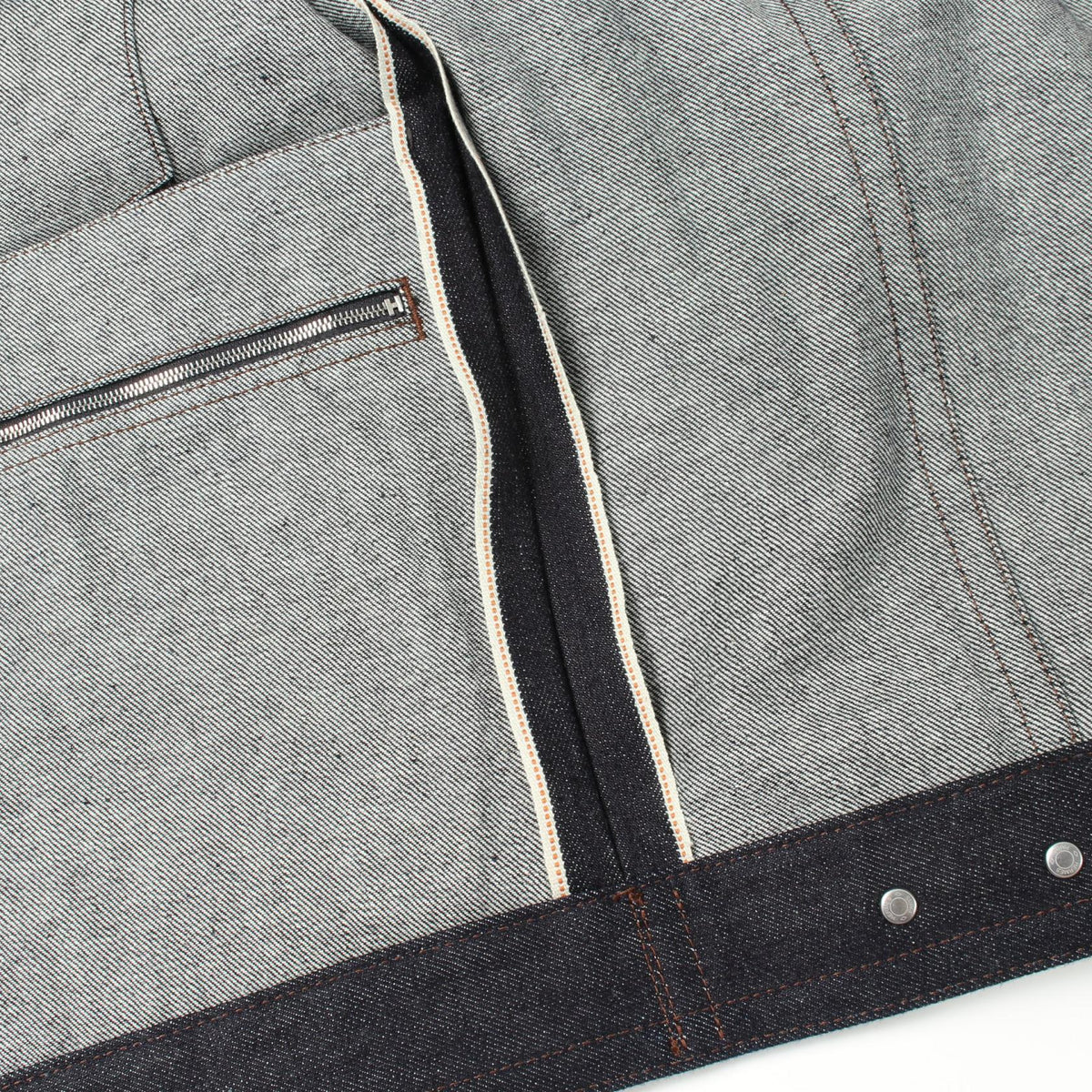 HERMES Sellier Button Lthr Pocket Denim Jacket Navy Size 44