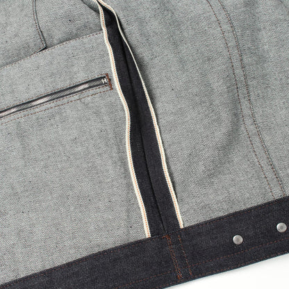 HERMES Sellier Button Lthr Pocket Denim Jacket Navy Size 44
