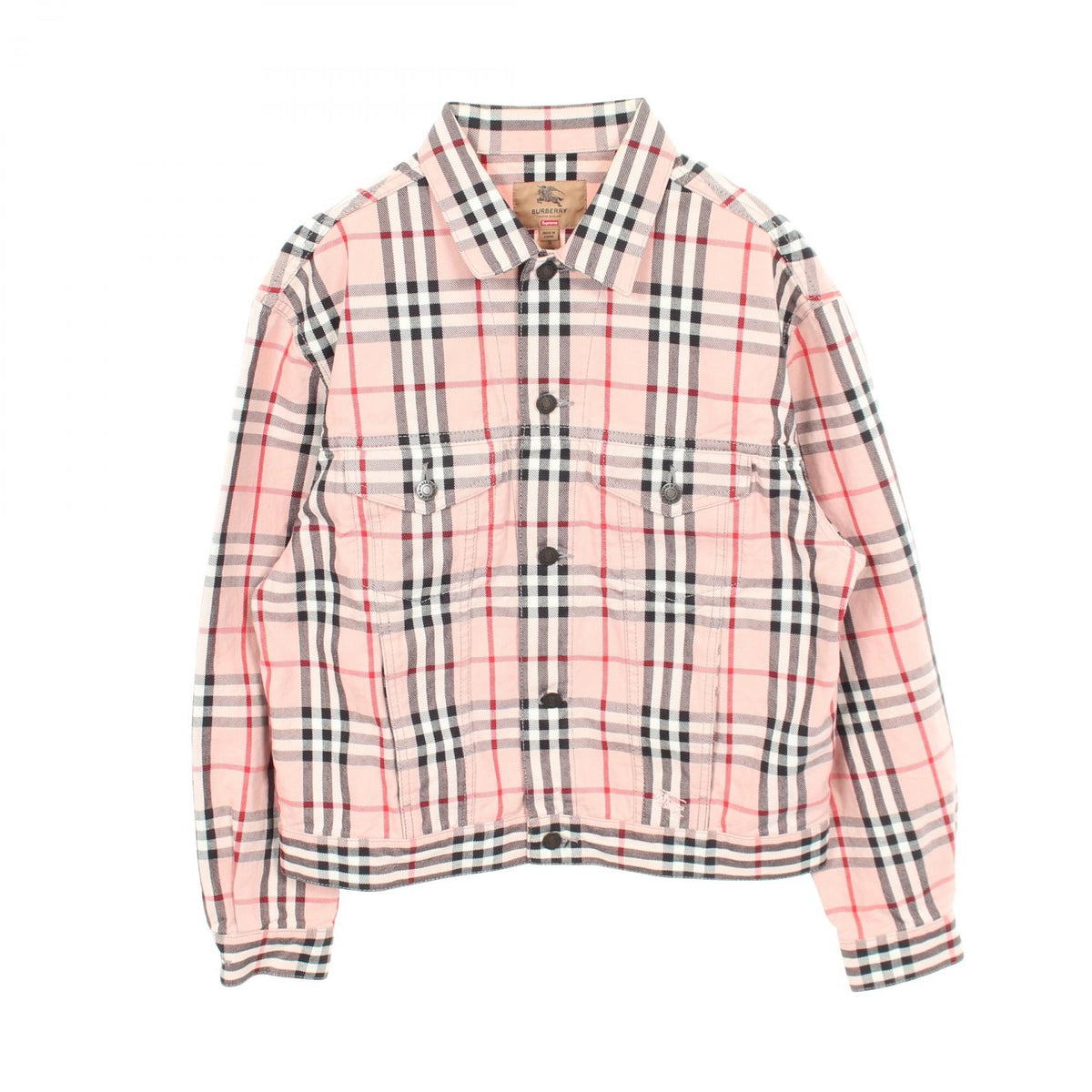 Supreme x Burberry Check Denim Trucker Jacket Pink Size S