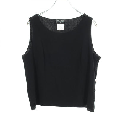 CHANEL Coco Mark Button Wool Tank Top Black Size 42
