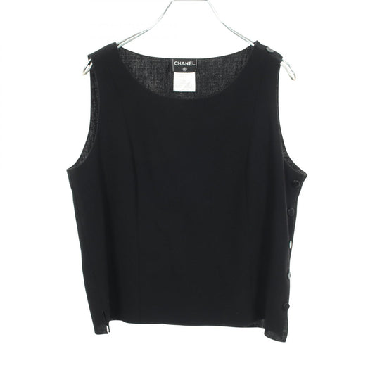 CHANEL Coco Mark Button Wool Tank Top Black Size 42
