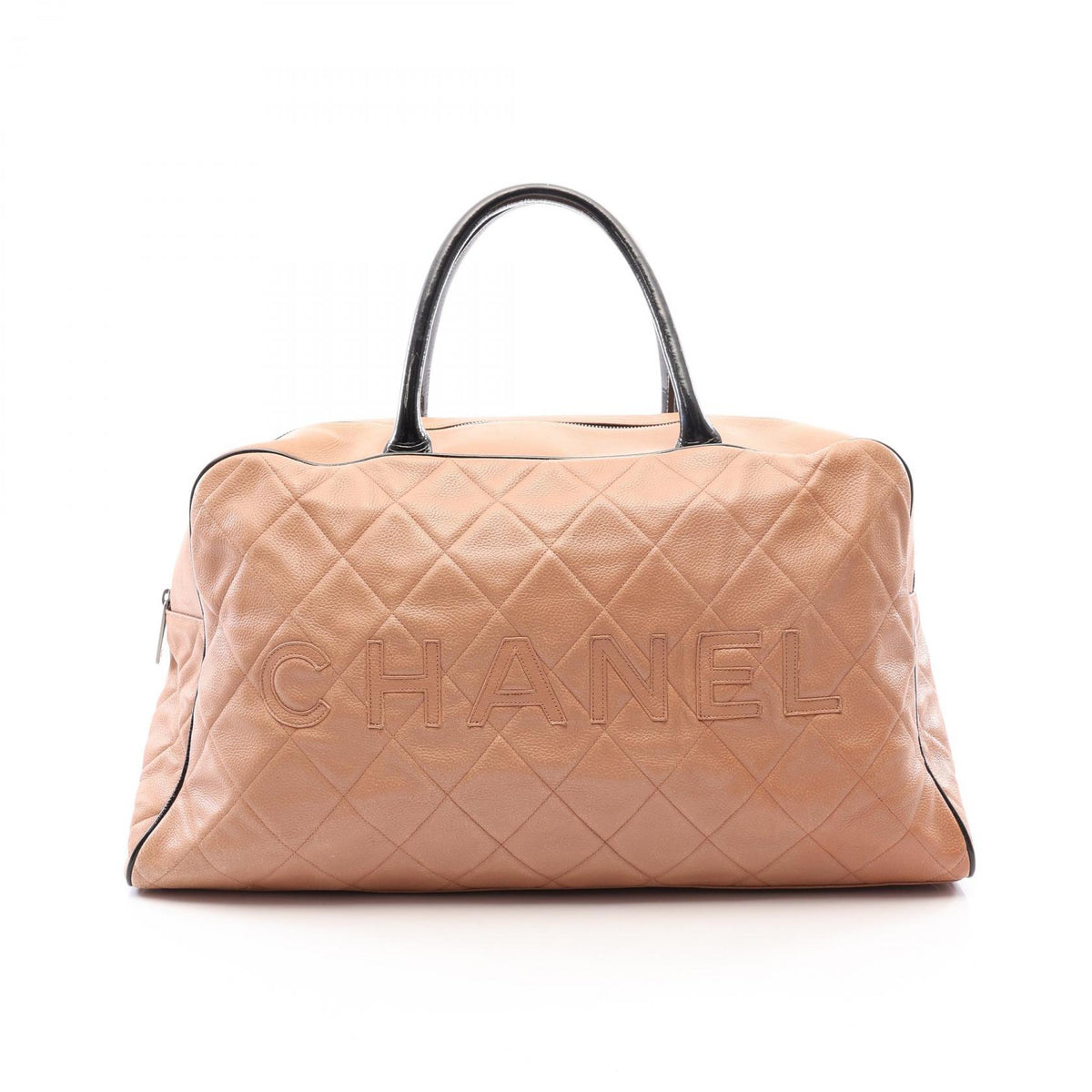 CHANEL Matelasse Caviar Skin Beige Black Boston Bag