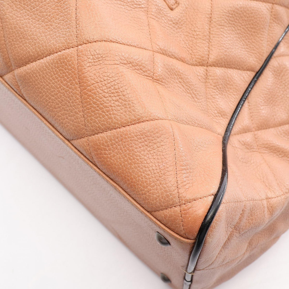 CHANEL Matelasse Caviar Skin Beige Black Boston Bag