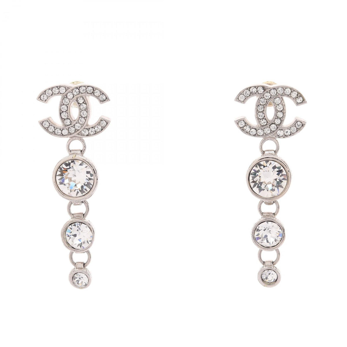 CHANEL B23S Coco Mark Earrings Silver