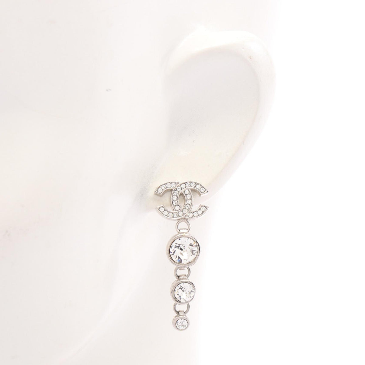 CHANEL B23S Coco Mark Earrings Silver