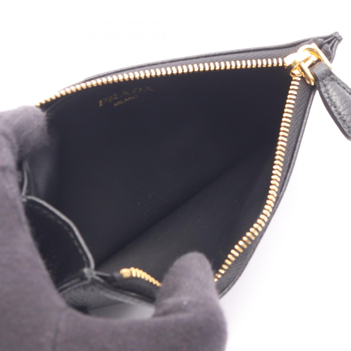 PRADA Leather Card & Coin Case Black