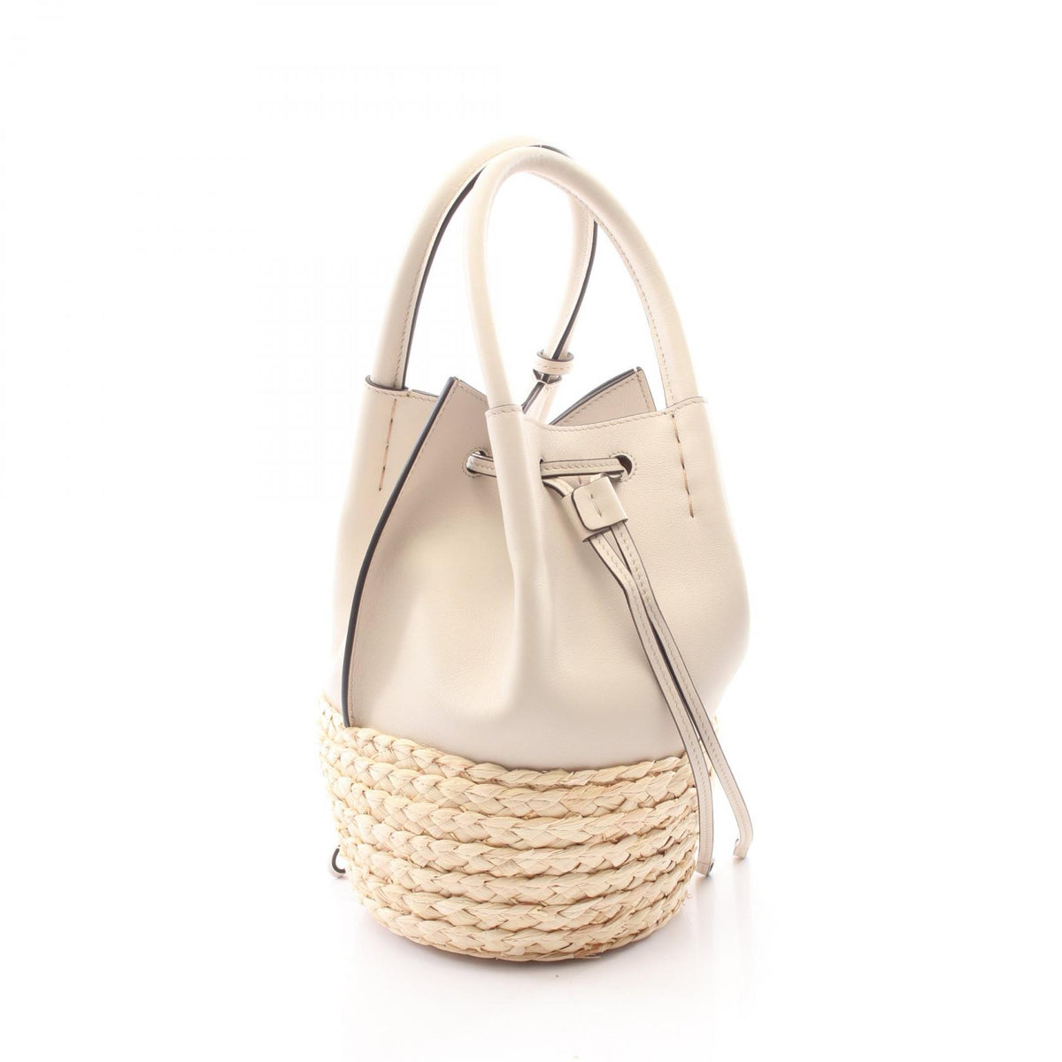TOD'S T Timeless Leather Straw Bag Gray