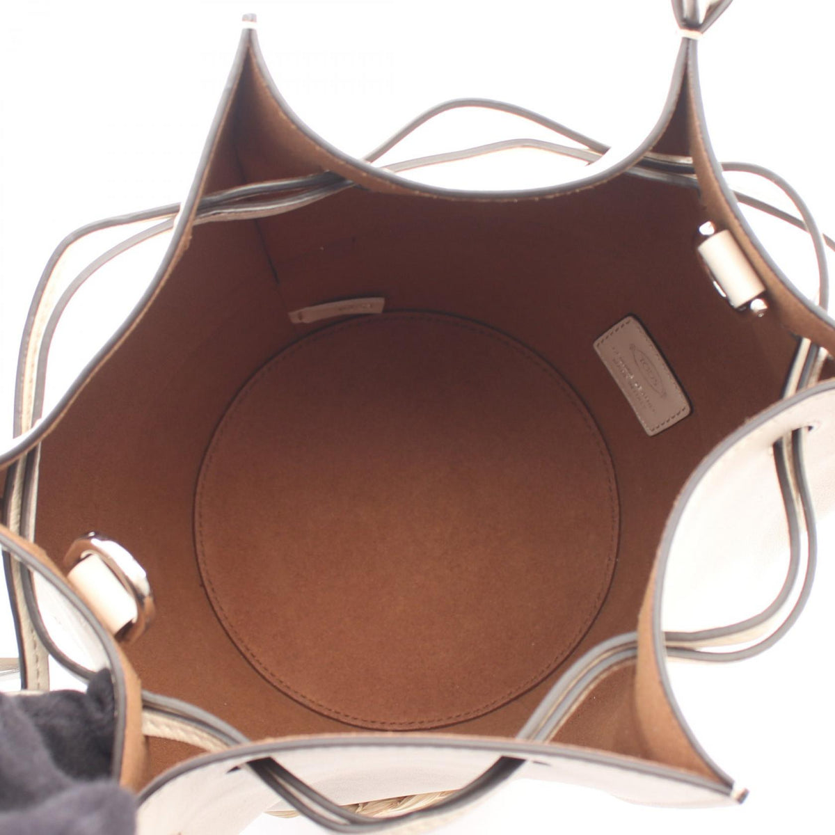 TOD'S T Timeless Leather Straw Bag Gray