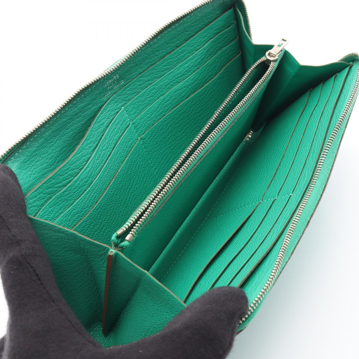 HERMES Azap Long Mint Leather Wallet
