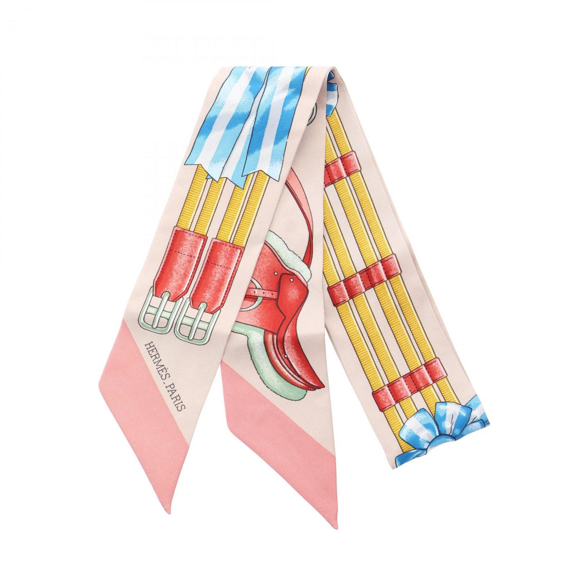 HERMES Twilly Jumping Silk Scarf Beige