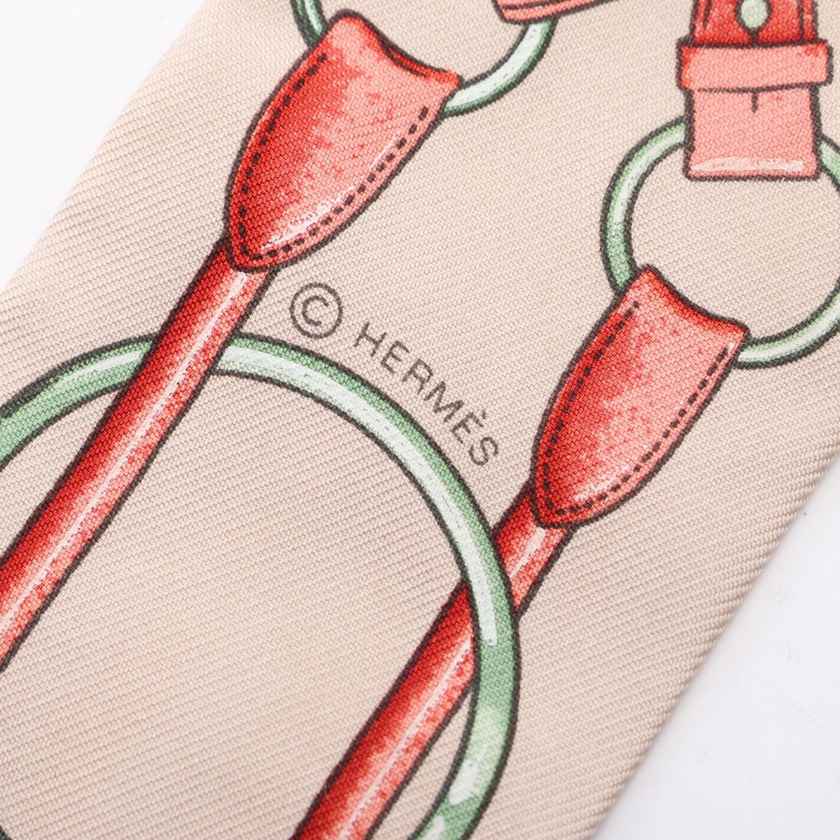 HERMES Twilly Jumping Silk Scarf Beige