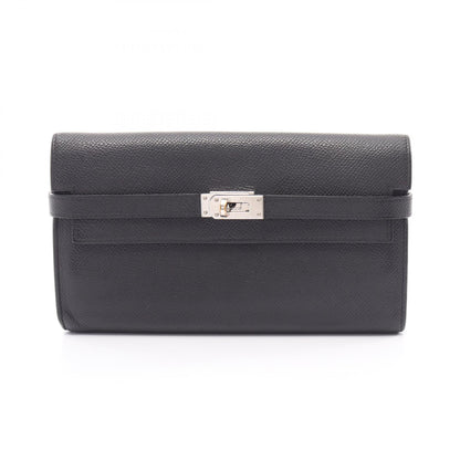 HERMES Kelly Wallet Long Leather Black