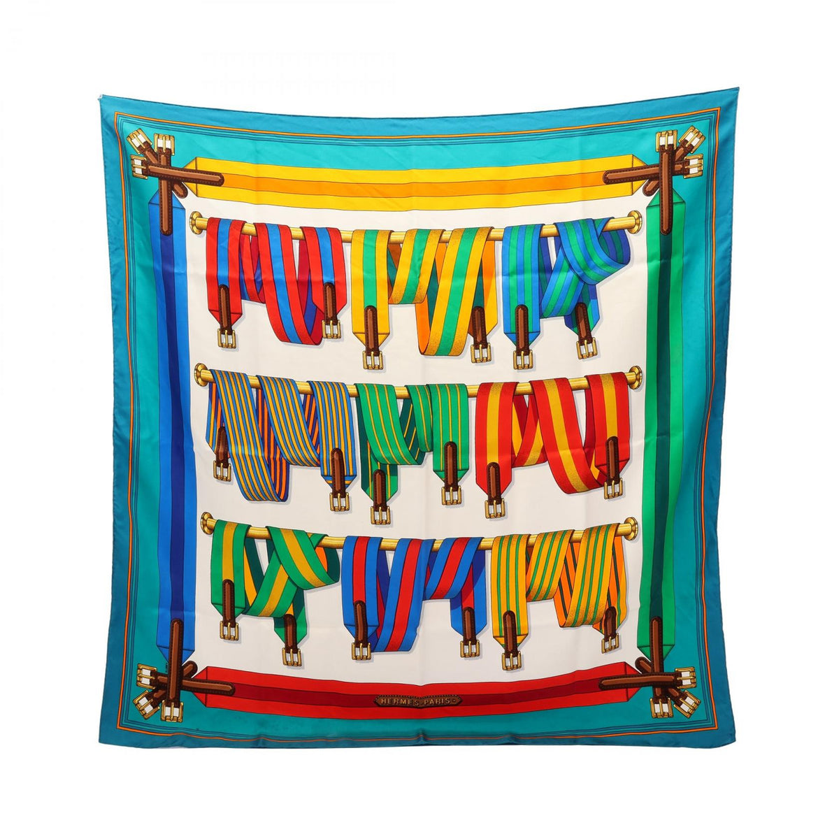 HERMES Carré 90 "Les Scarf Ivory/Multi