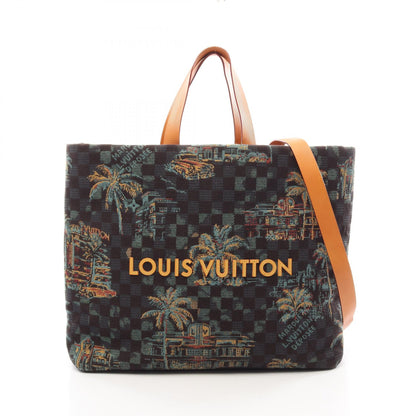 LOUIS VUITTON Damier Palm Tree Shopper Tote MM Bag Blue