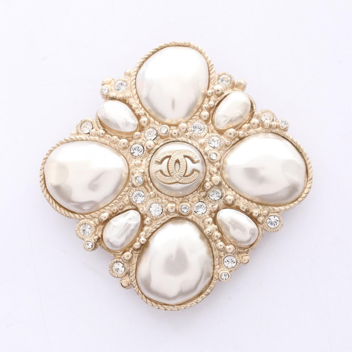 CHANEL Coco Mark Square B12C Pearl Brooch