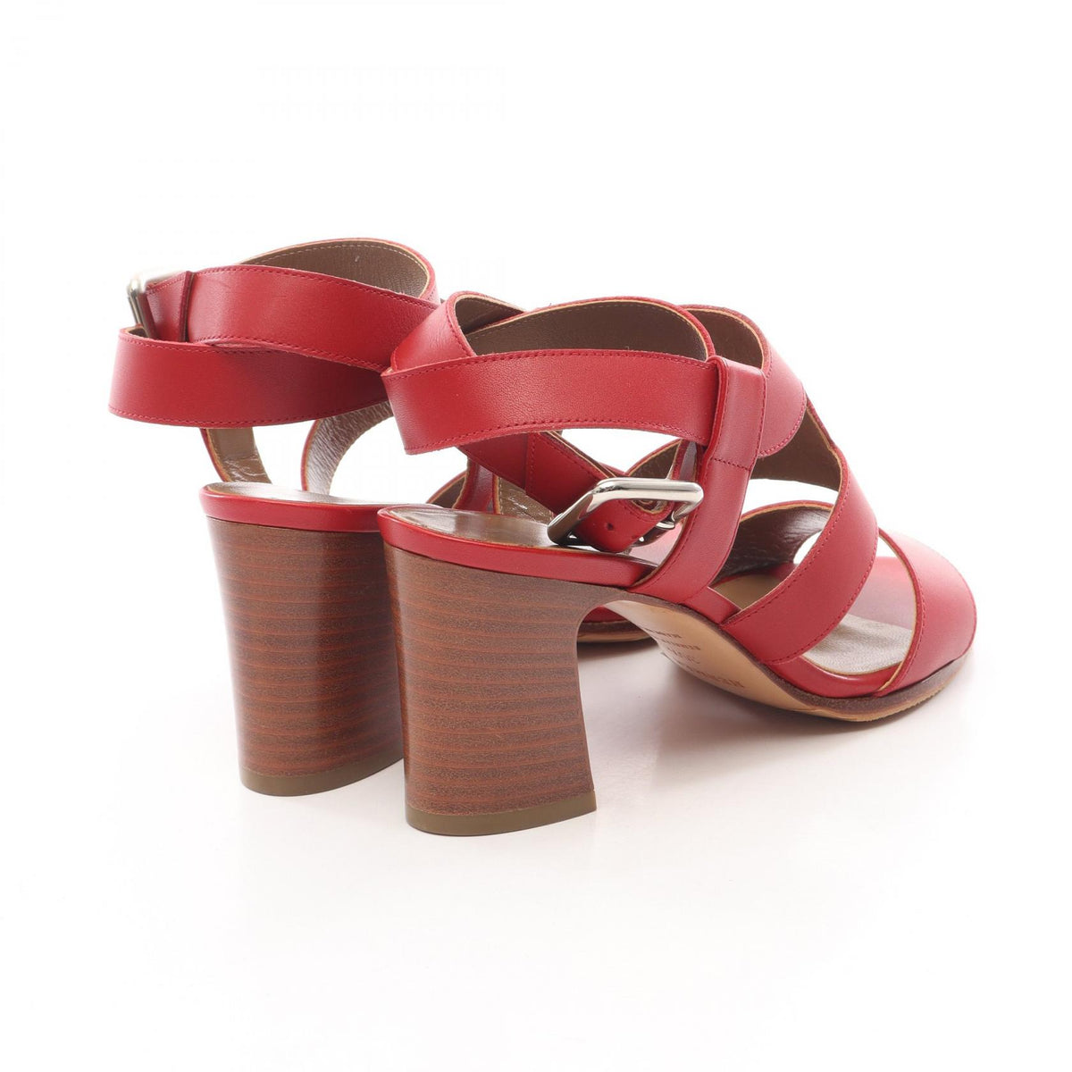 HERMES H-Cut Chunky Heel Leather Sandals Size 35.5