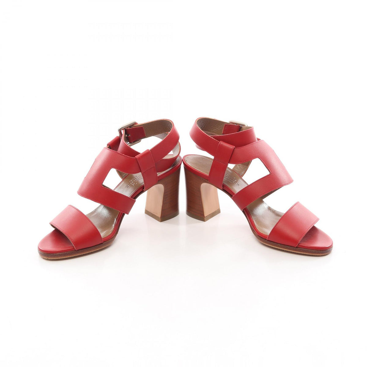 HERMES H-Cut Chunky Heel Leather Sandals Size 35.5