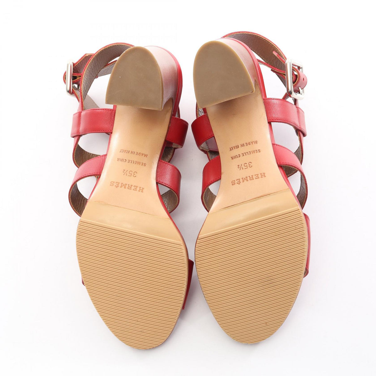 HERMES H-Cut Chunky Heel Leather Sandals Size 35.5