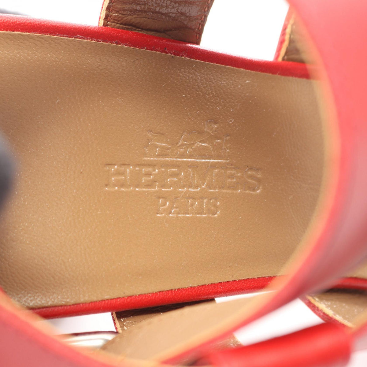 HERMES H-Cut Chunky Heel Leather Sandals Size 35.5