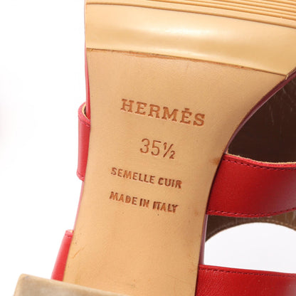 HERMES H-Cut Chunky Heel Leather Sandals Size 35.5