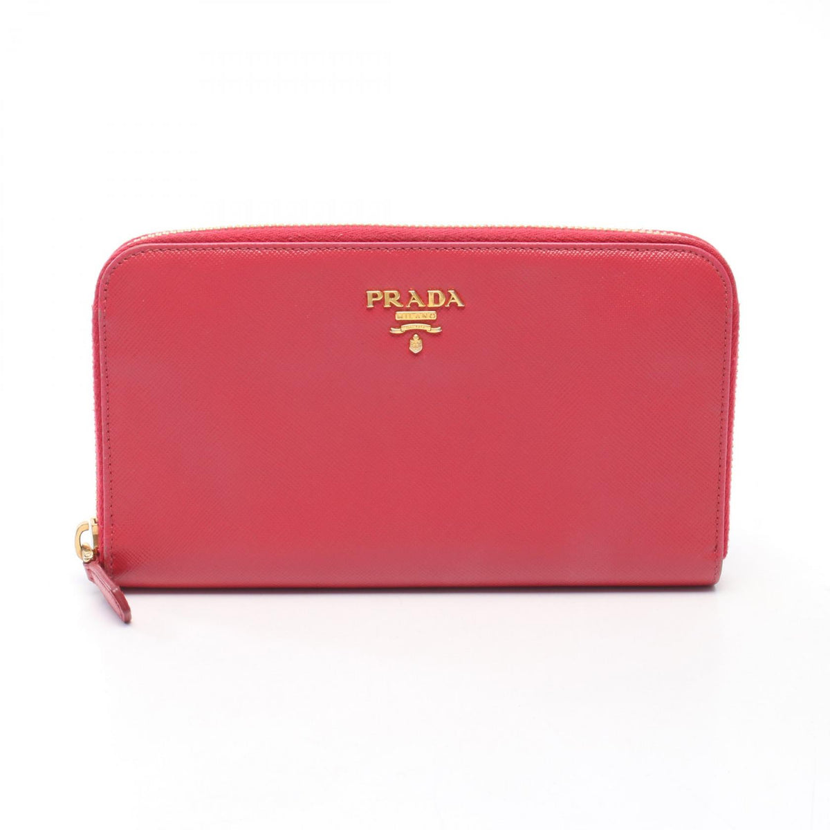 PRADA Round Zipper Saffiano Wallet Red