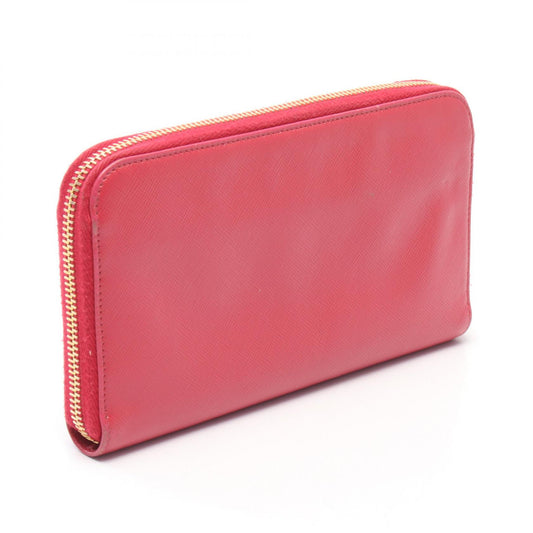 PRADA Round Zipper Saffiano Wallet Red