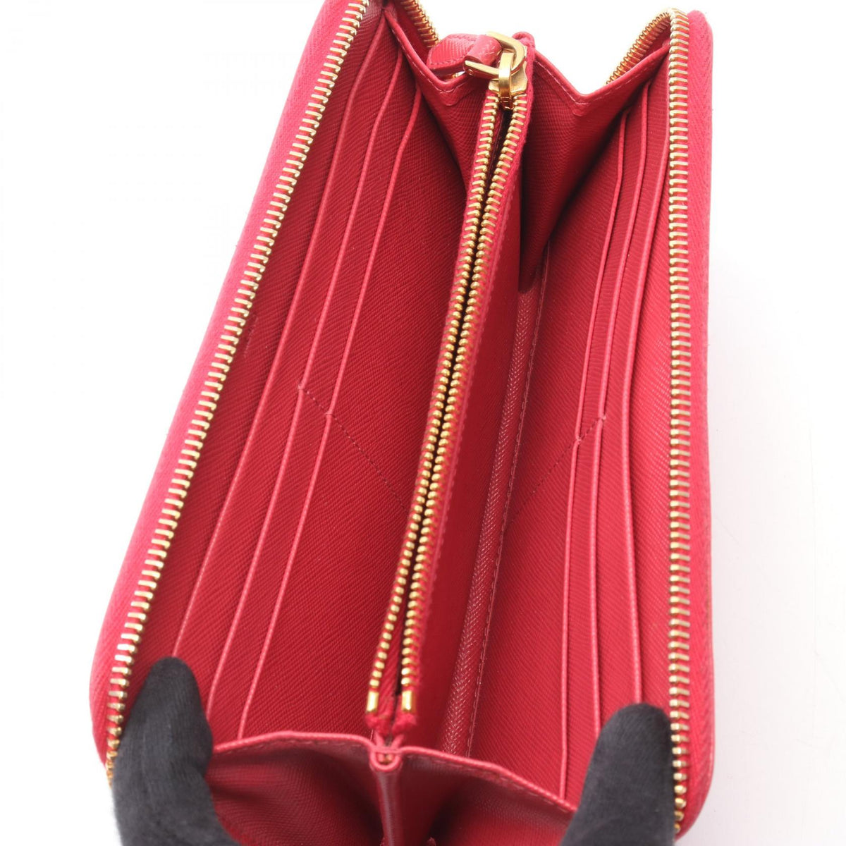 PRADA Round Zipper Saffiano Wallet Red