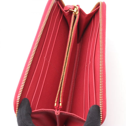 PRADA Round Zipper Saffiano Wallet Red